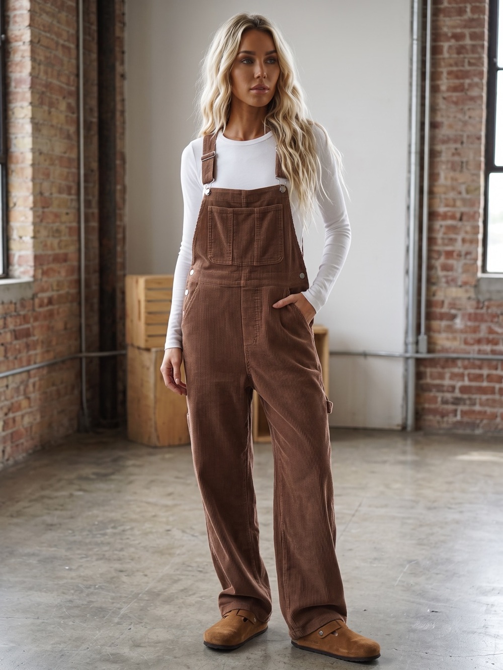 NWT Boho Carpenter Relaxed Classic Fit Corduroy Washed Brown Overalls - Picture 12 of 13